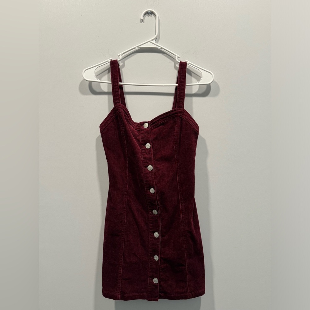 Pac Sun corduroy, red mini dress with buttons. size extra small ￼